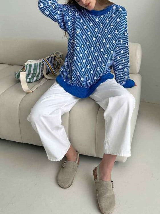 Winter Style Pullover Baggy Long Sleeve Blue Sweater Top
