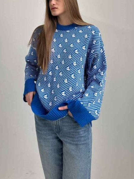 Winter Style Pullover Baggy Long Sleeve Blue Sweater Top
