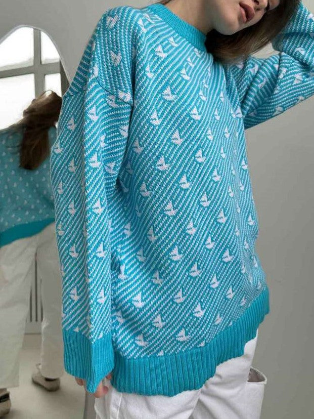 Winter Style Pullover Baggy Long Sleeve Light Blue Sweater Top