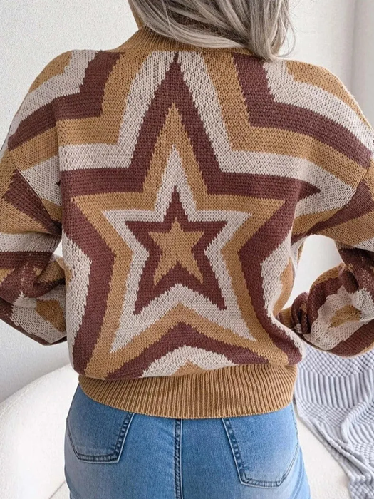 Winter Style Star Print Long Sleeve Pullover Sweater