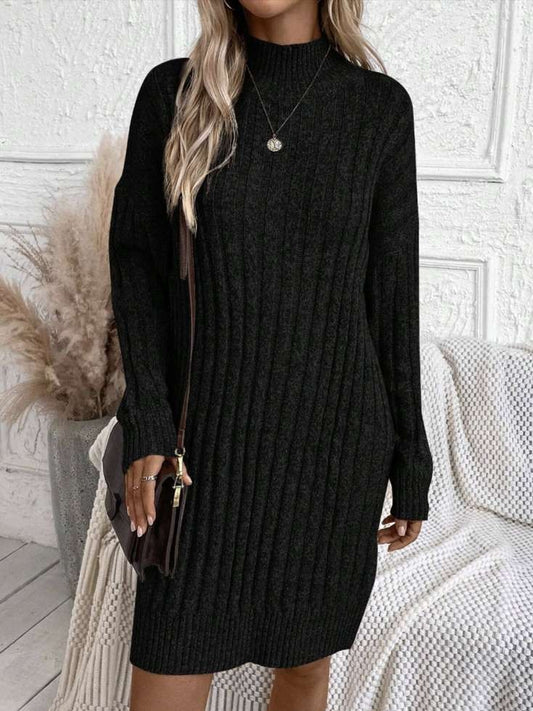 Winter Style Turtle Neck Long Sleeve Black Dress