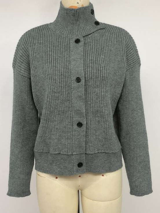 Winter Wear High Neck Button Grunge Grey Cardigan