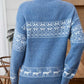 Winter Wear Snowflake Reindeer Mock Neck Long Sleeve Blue Sweater