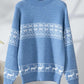 Winter Wear Snowflake Reindeer Mock Neck Long Sleeve Blue Sweater