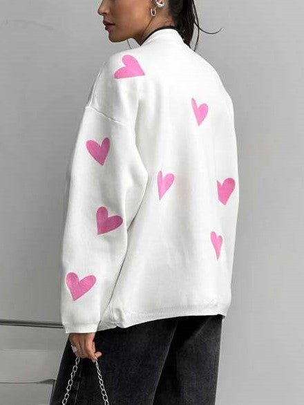 Winter Wear V Neck Long Sleeve Heart Sweater