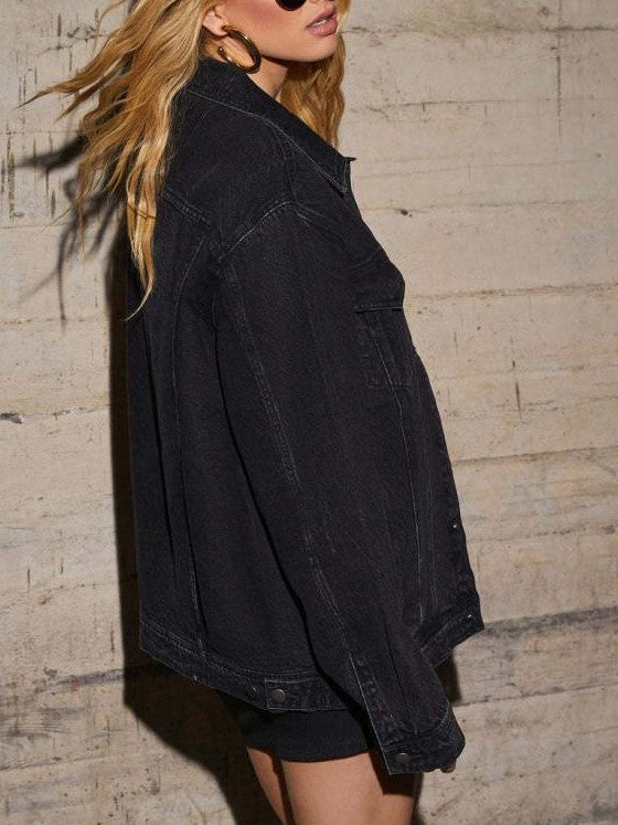 Premium Fashion Denim Lapel Jacket Black Co Ord Set
