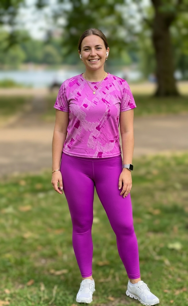Monochrome Simple Print | Activewear Coord Set Tshirt With Tummy Tuck Pink Leggings | Multi Sport | Odour Free