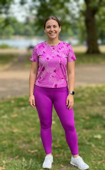 Monochrome Simple Print | Activewear Coord Set Tshirt With Tummy Tuck Pink Leggings | Multi Sport | Odour Free