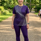 Serene Waves Print | Activewear Coord Set Tshirt With Tummy Tuck Purple Leggings | Multi Sport | Odour Free