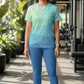 Comforting Waves Print | Activewear Coord Set Tshirt With Tummy Tuck Blue Leggings | Multi Sport | Odour Free
