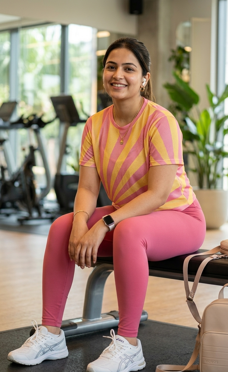Must Have Rays Print | Activewear Coord Set Tshirt With Tummy Tuck Pink Leggings | Multi Sport | Odour Free