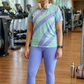 Easy Going Abstract Print | Activewear Coord Set Tshirt With Tummy Tuck Purple Leggings | Multi Sport | Odour Free