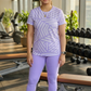 Sophisticated Geometric Print | Activewear Coord Set Tshirt With Tummy Tuck Purple Leggings | Multi Sport | Odour Free