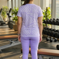 Sophisticated Geometric Print | Activewear Coord Set Tshirt With Tummy Tuck Purple Leggings | Multi Sport | Odour Free