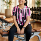 Smart Stroke Style Print | Activewear Coord Set Tshirt With Tummy Tuck Black Leggings | Multi Sport | Odour Free
