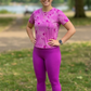 Monochrome Simple Print | Activewear Coord Set Tshirt With Tummy Tuck Pink Leggings | Multi Sport | Odour Free