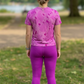Monochrome Simple Print | Activewear Coord Set Tshirt With Tummy Tuck Pink Leggings | Multi Sport | Odour Free
