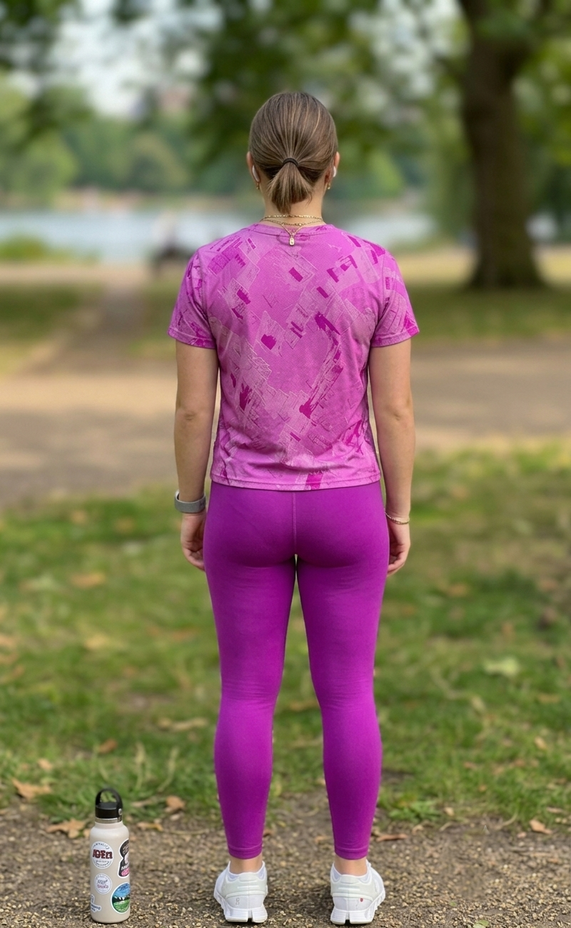 Monochrome Simple Print | Activewear Coord Set Tshirt With Tummy Tuck Pink Leggings | Multi Sport | Odour Free