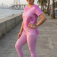 Basic Geometric Print | Activewear Coord Set Tshirt With Tummy Tuck Pink Leggings | Multi Sport | Odour Free