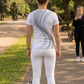 Serene Waves Print | Activewear Coord Set Tshirt With Tummy Tuck White Leggings | Multi Sport | Odour Free