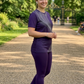 Serene Waves Print | Activewear Coord Set Tshirt With Tummy Tuck Purple Leggings | Multi Sport | Odour Free