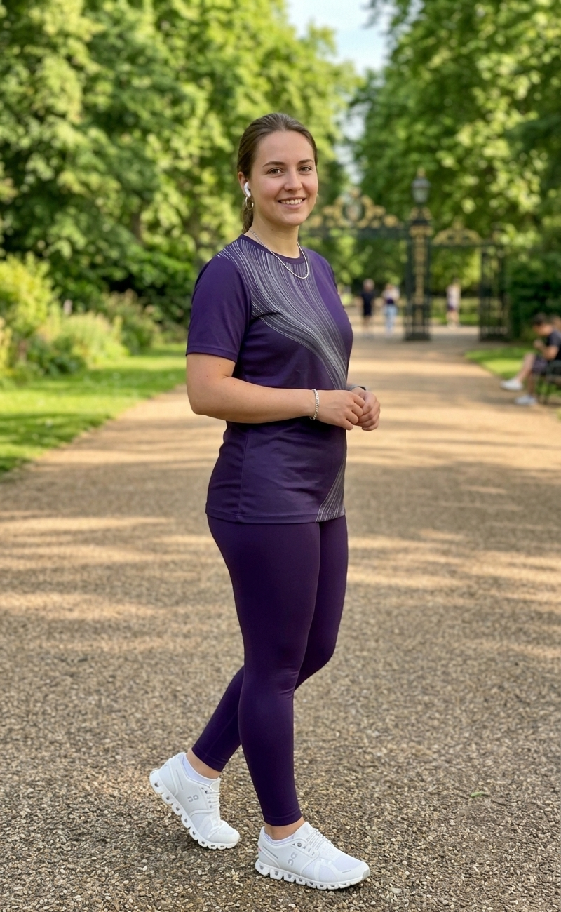 Serene Waves Print | Activewear Coord Set Tshirt With Tummy Tuck Purple Leggings | Multi Sport | Odour Free