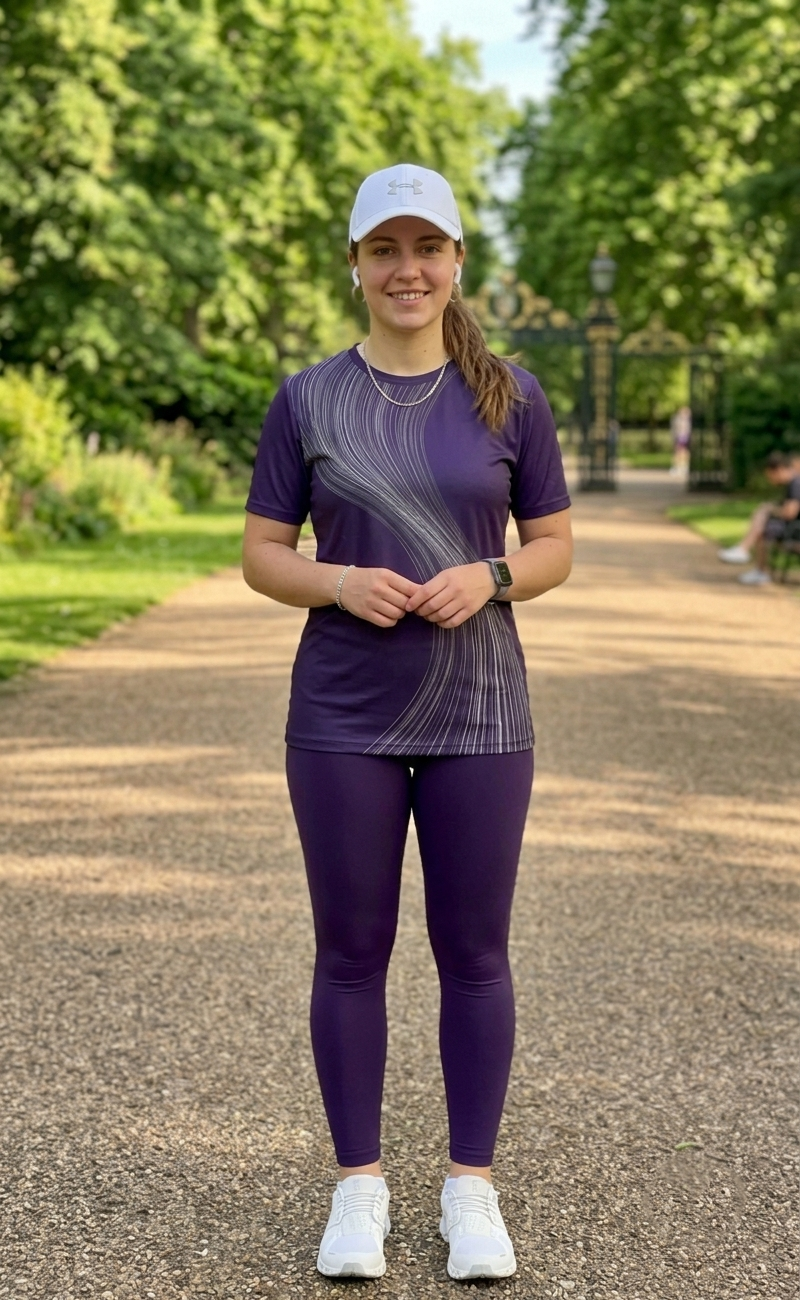 Serene Waves Print | Activewear Coord Set Tshirt With Tummy Tuck Purple Leggings | Multi Sport | Odour Free