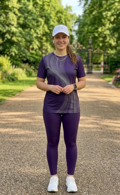 Serene Waves Print | Activewear Coord Set Tshirt With Tummy Tuck Purple Leggings | Multi Sport | Odour Free