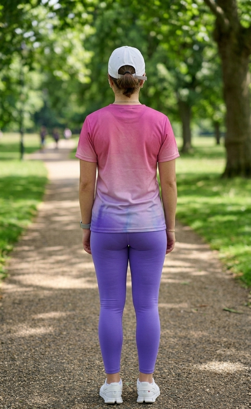 Evergreen Gradient Print | Activewear Coord Set Tshirt With Tummy Tuck Purple Leggings | Multi Sport | Odour Free