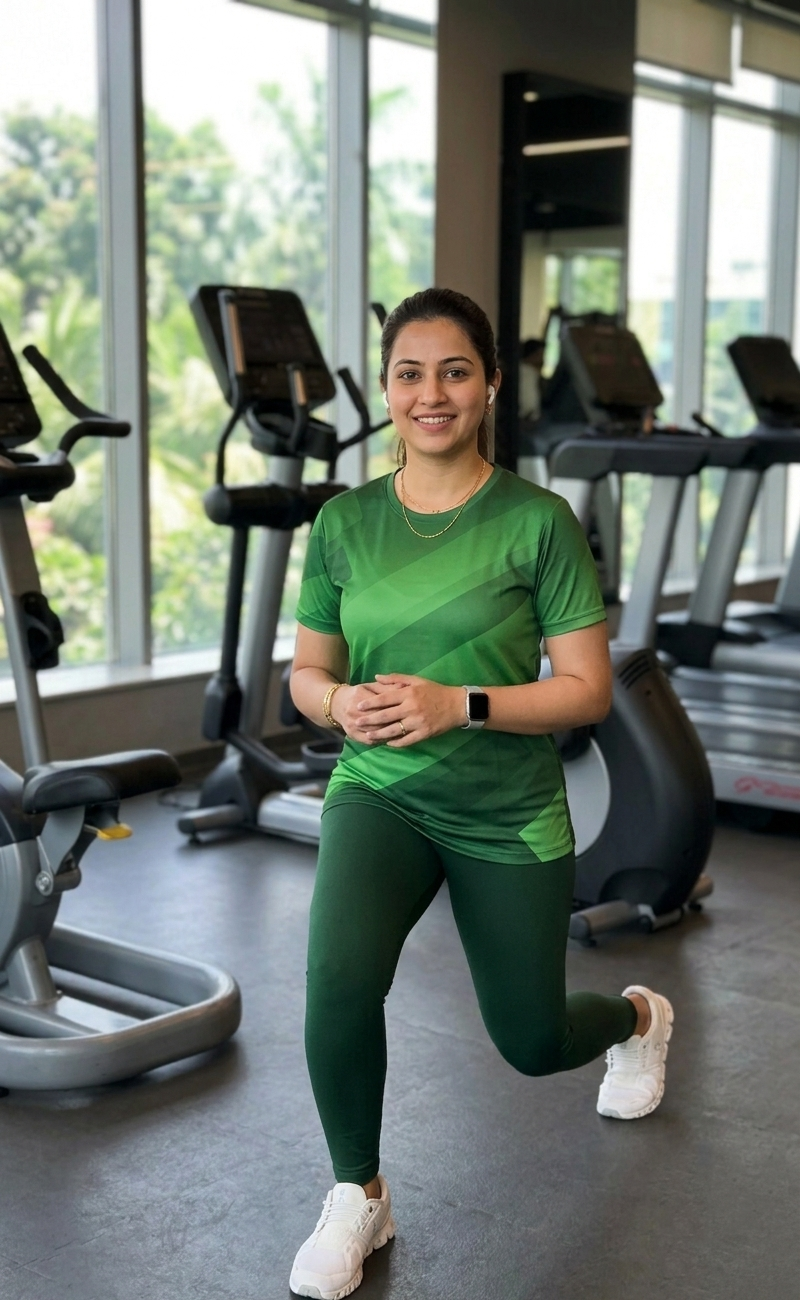 Classic Slant Lines Print | Activewear Coord Set Tshirt With Tummy Tuck Green Leggings | Multi Sport | Odour Free