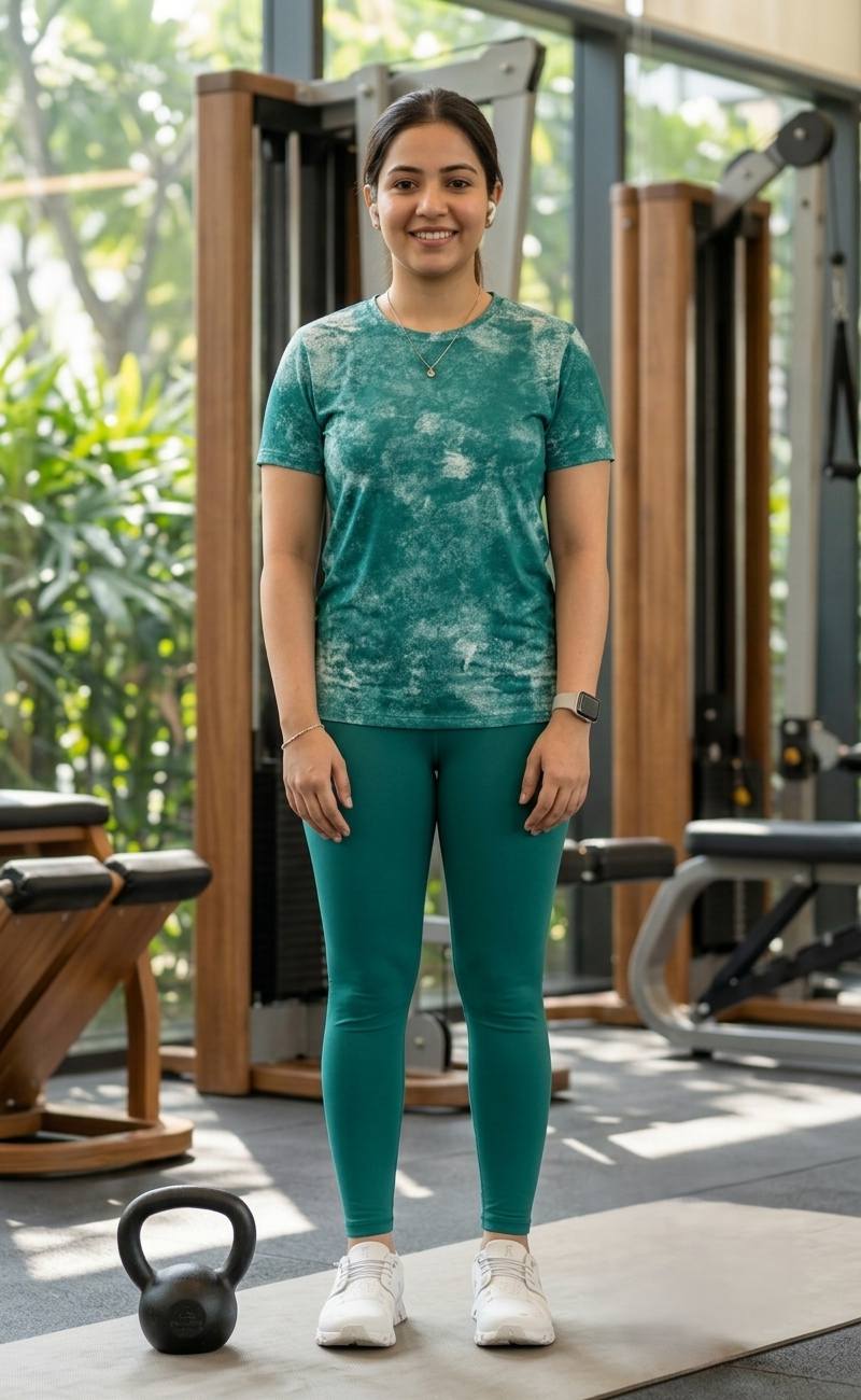 Calm Forest Print | Activewear Coord Set Tshirt With Tummy Tuck Green Leggings | Multi Sport | Odour Free