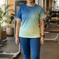 Trending Gradient Print | Activewear Coord Set Tshirt With Tummy Tuck Blue Leggings | Multi Sport | Odour Free