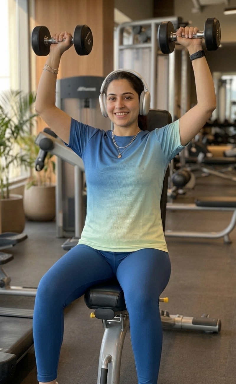 Trending Gradient Print | Activewear Coord Set Tshirt With Tummy Tuck Blue Leggings | Multi Sport | Odour Free