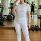 Simple Lines Print | Activewear Coord Set Tshirt With Tummy Tuck White Leggings | Multi Sport | Odour Free