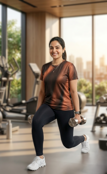 Stylish Rays Print | Activewear Coord Set Tshirt With Tummy Tuck Black Leggings | Multi Sport | Odour Free