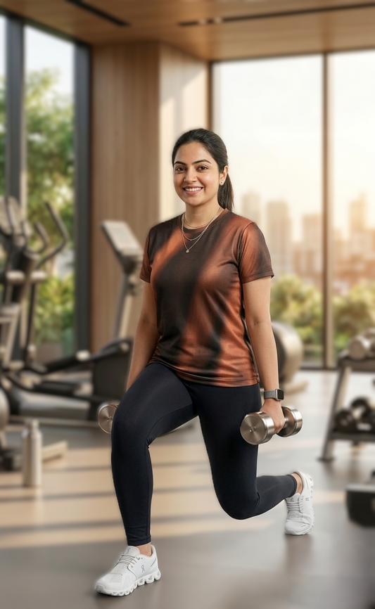 Stylish Rays Print | Activewear Coord Set Tshirt With Tummy Tuck Black Leggings | Multi Sport | Odour Free