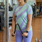Easy Going Abstract Print | Activewear Coord Set Tshirt With Tummy Tuck Purple Leggings | Multi Sport | Odour Free