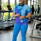 Bestselling Gradient Print | Activewear Coord Set Tshirt With Tummy Tuck Blue Leggings | Multi Sport | Odour Free