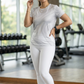 Minimalist Abstract Print | Activewear Coord Set Tshirt With Tummy Tuck White Leggings | Multi Sport | Odour Free