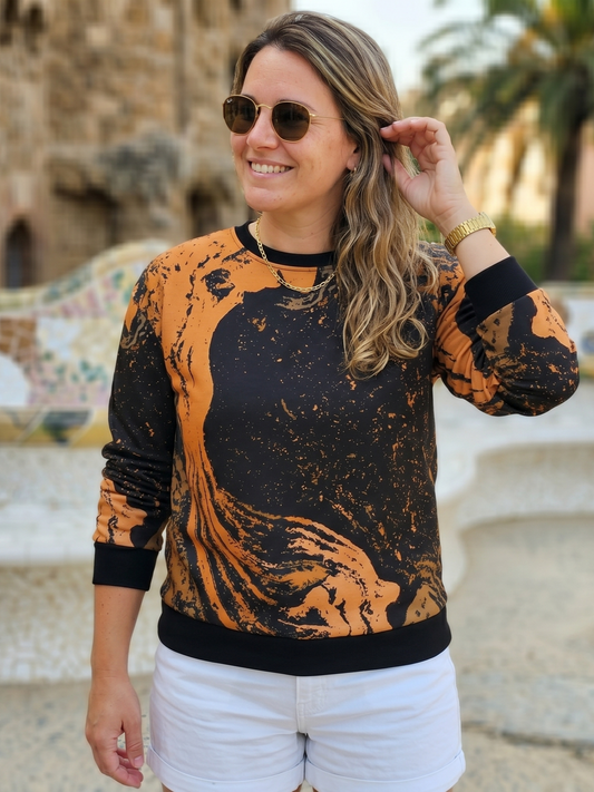 Smart Orange Gradient Print Black Sweatshirt