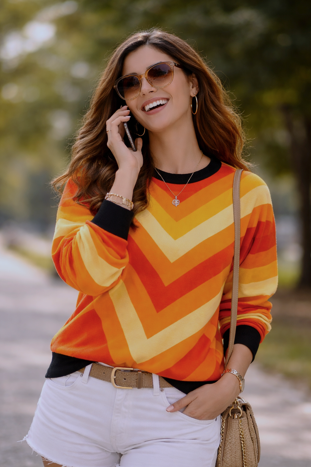 Stylish Chevron Print Yellow Sweatshirt