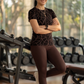 Graceful Leaf Print | Activewear Coord Set Tshirt With Tummy Tuck Brown Leggings | Multi Sport | Odour Free