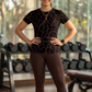 Graceful Leaf Print | Activewear Coord Set Tshirt With Tummy Tuck Brown Leggings | Multi Sport | Odour Free