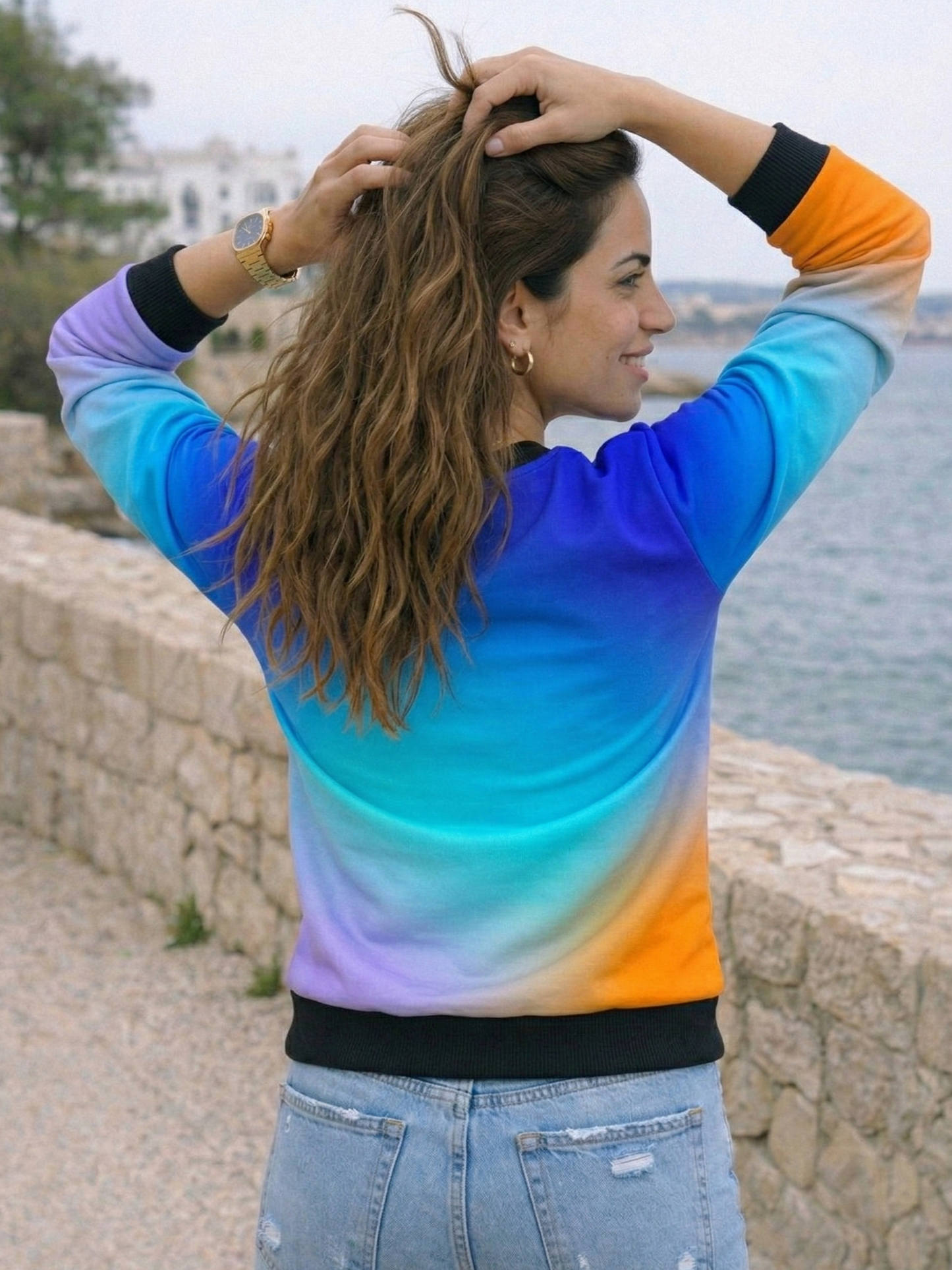 Hotselling Sunrise And Blue Gradient Print Multicoloured Sweatshirt