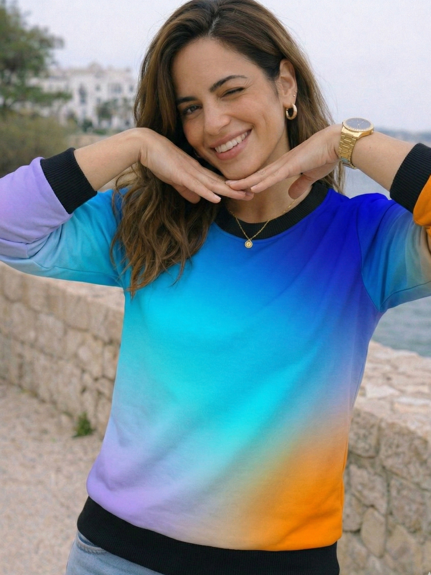 Hotselling Sunrise And Blue Gradient Print Multicoloured Sweatshirt