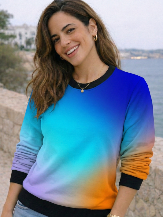 Hotselling Sunrise And Blue Gradient Print Multicoloured Sweatshirt