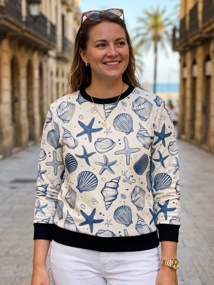 Smart Sea Shells Print Blue Sweatshirt