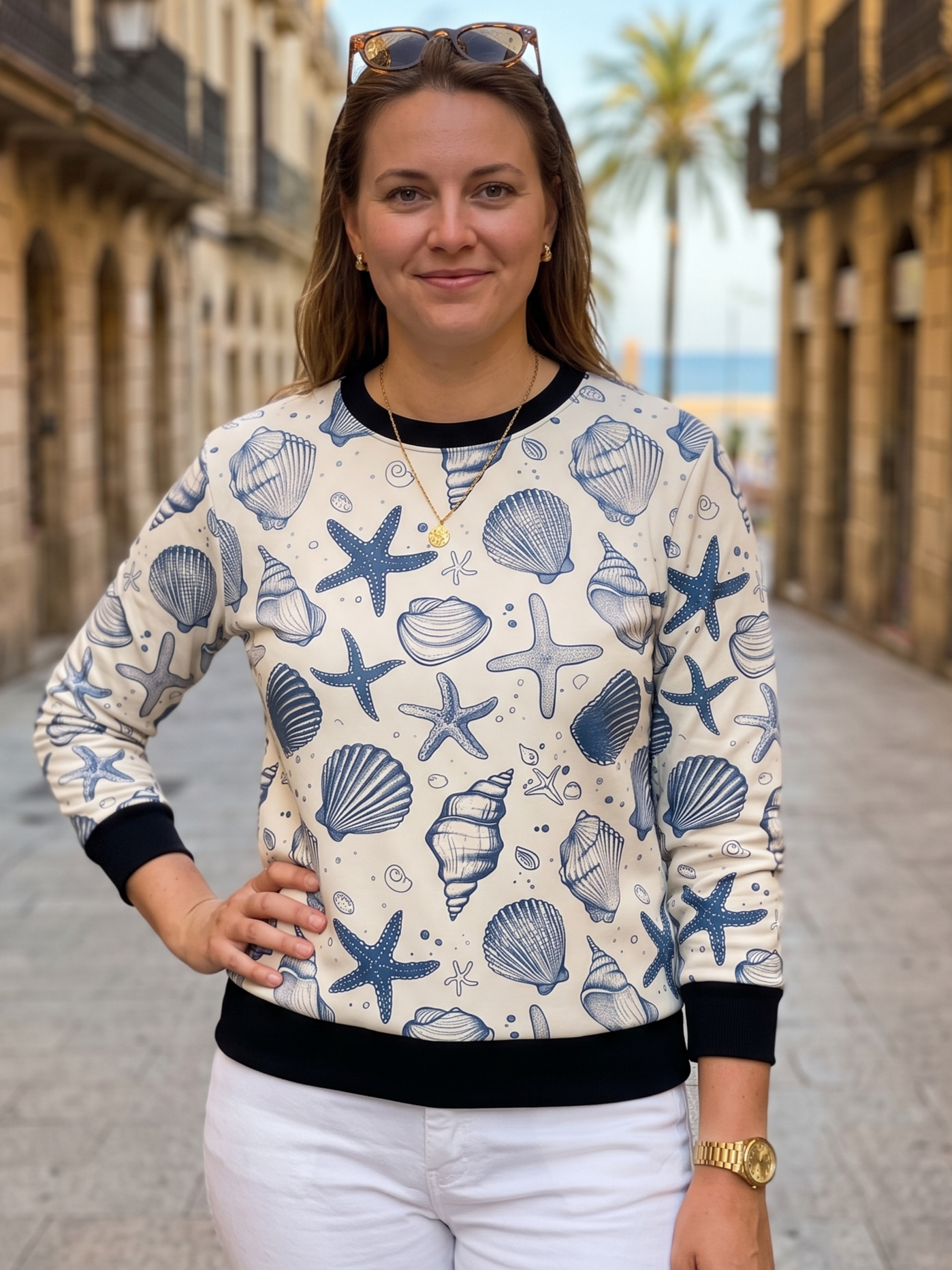 Smart Sea Shells Print Blue Sweatshirt