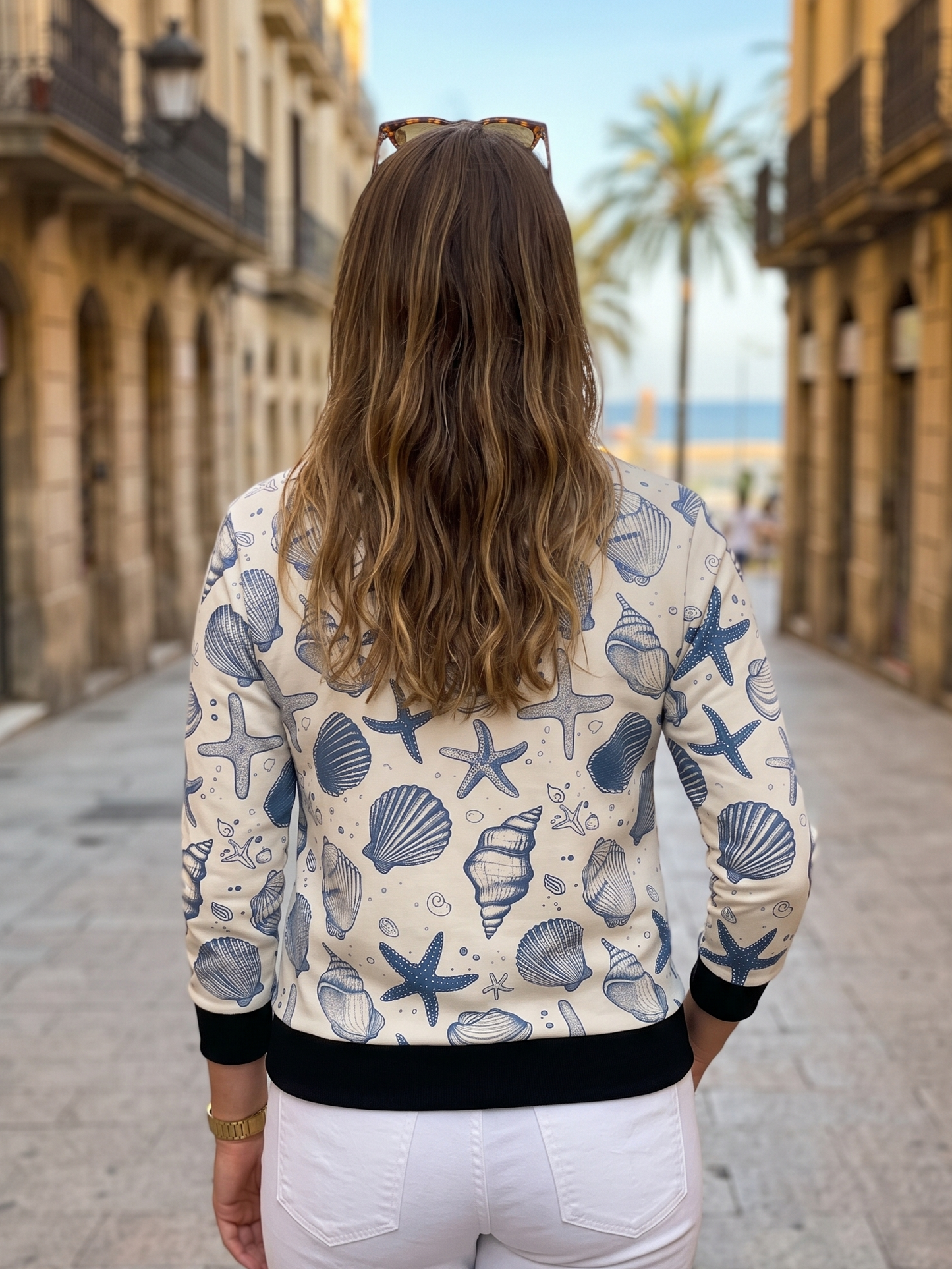 Smart Sea Shells Print Blue Sweatshirt