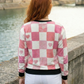 Switzerland Vibe Checkered Heart Print Pink Sweatshirt
